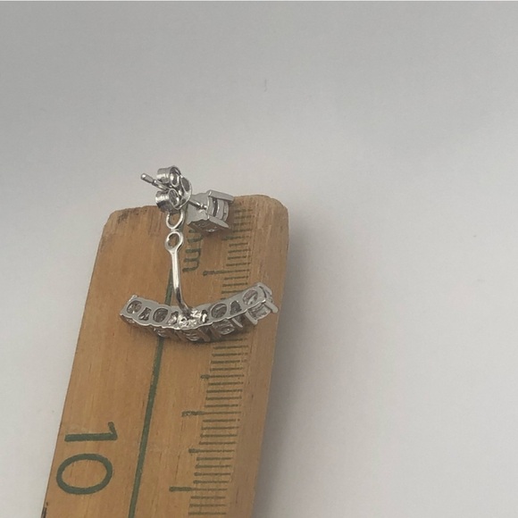 STERLING Silver & Clear / White Cz Stone Front Back Pekaboo Earrings 20mm - Picture 8 of 8